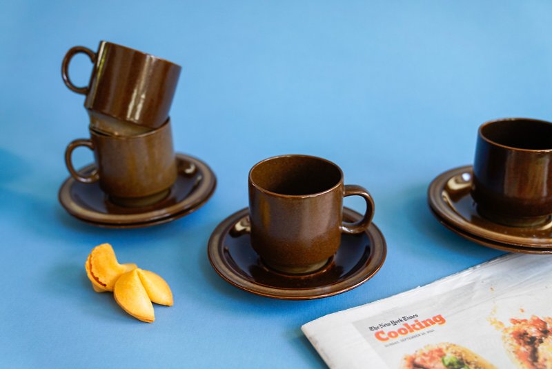 早期日本製 粗陶杯盤組 咖啡杯組 - 茶壺/茶杯/茶具 - 陶 咖啡色