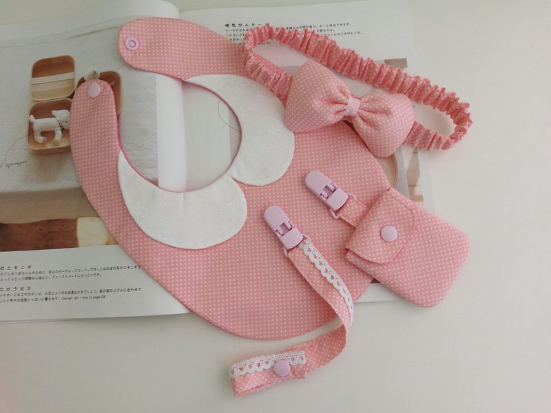 Foundation water jade moon gift peace symbol bag + hair band + bib + pacifier clip - Baby Gift Sets - Cotton & Hemp Pink