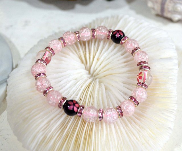 Pink crystal bead sakura pattern rubber band pink crystal Pink crystal bead sakura pattern rubber band pink crystal