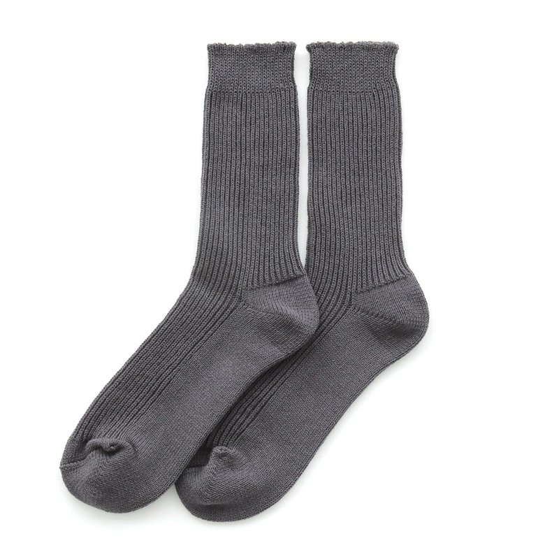 天然素材舒適厚羅紋襪 永續回收棉襪款 (炭灰色) - 襪子 - 棉．麻 灰色