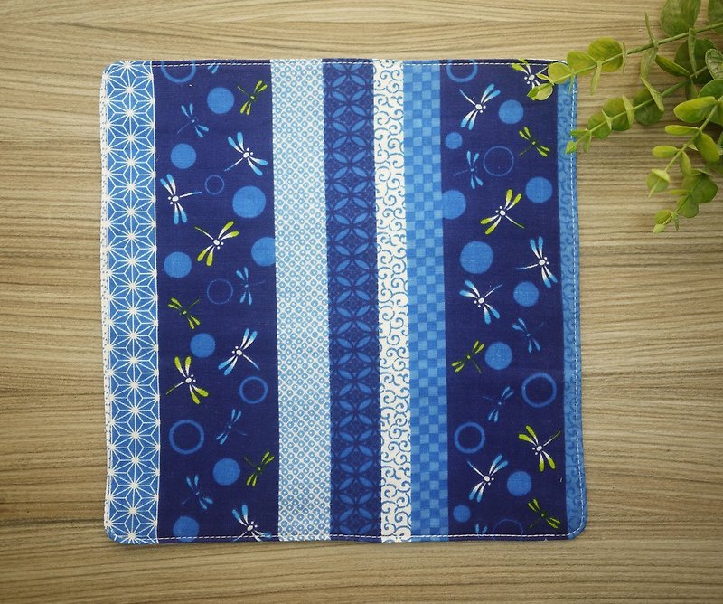 限量訂製款=日本二重紗手帕=和風蜻蜓 - 手帕 - 棉．麻 藍色