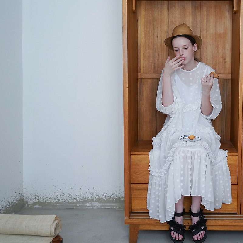 Snowflake white chiffon dress dress - imakokoni - ชุดเดรส - ผ้าฝ้าย/ผ้าลินิน ขาว