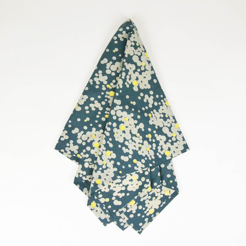 Woodcut printed square - shiny firefly - fair trade - Handkerchiefs & Pocket Squares - Cotton & Hemp Black