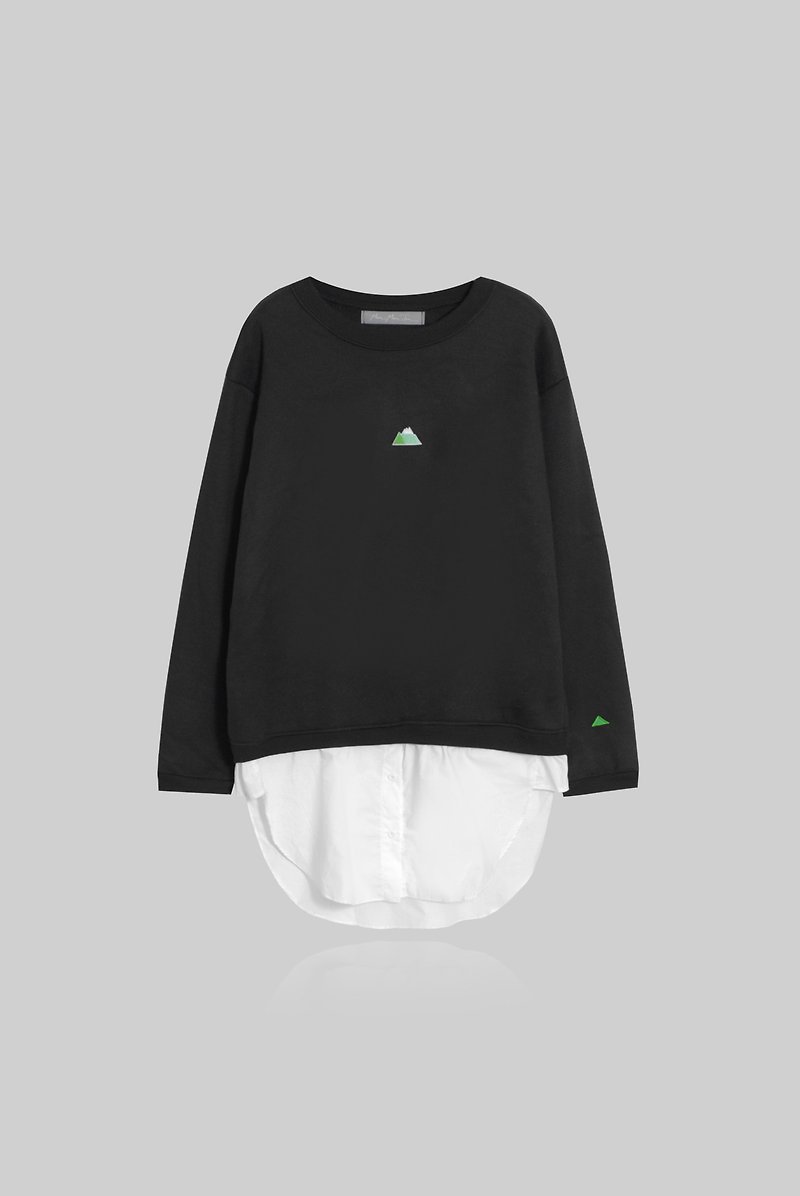 [Limited] a little frost Snowy / fake two stitching shirts kick - เสื้อยืดผู้หญิง - วัสดุอื่นๆ สีดำ