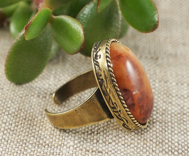 Red agate statement fashion Ring