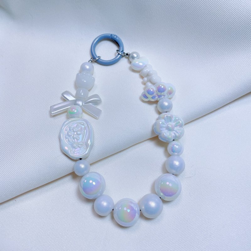 Handmade beaded mobile phone chain white - เชือก/สายคล้อง - พลาสติก 