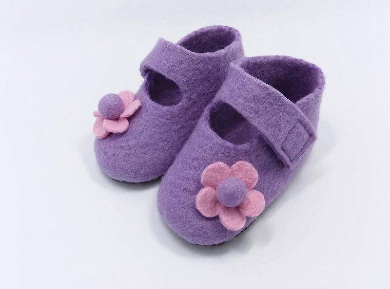 Wool felt baby shoes flower series of full moon ceremony - Other - Wool Multicolor