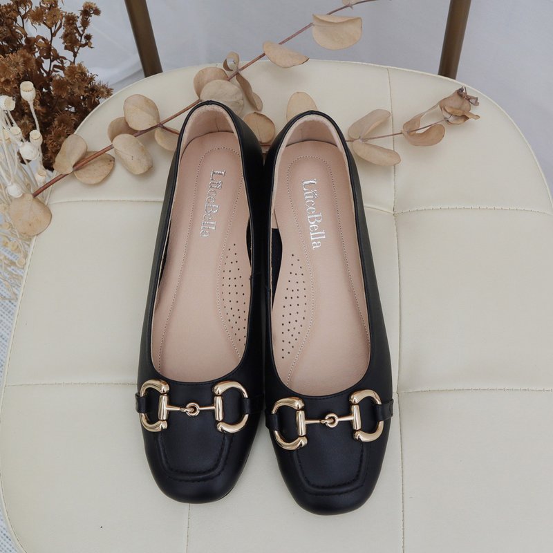 【love is all around】flat leather shoes_black - รองเท้าบัลเลต์ - หนังแท้ สีดำ