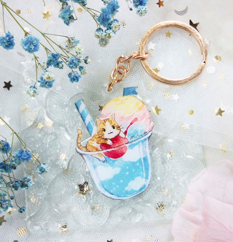 Blue sky yake kitten - double-sided acrylic charm - Keychains - Plastic Multicolor