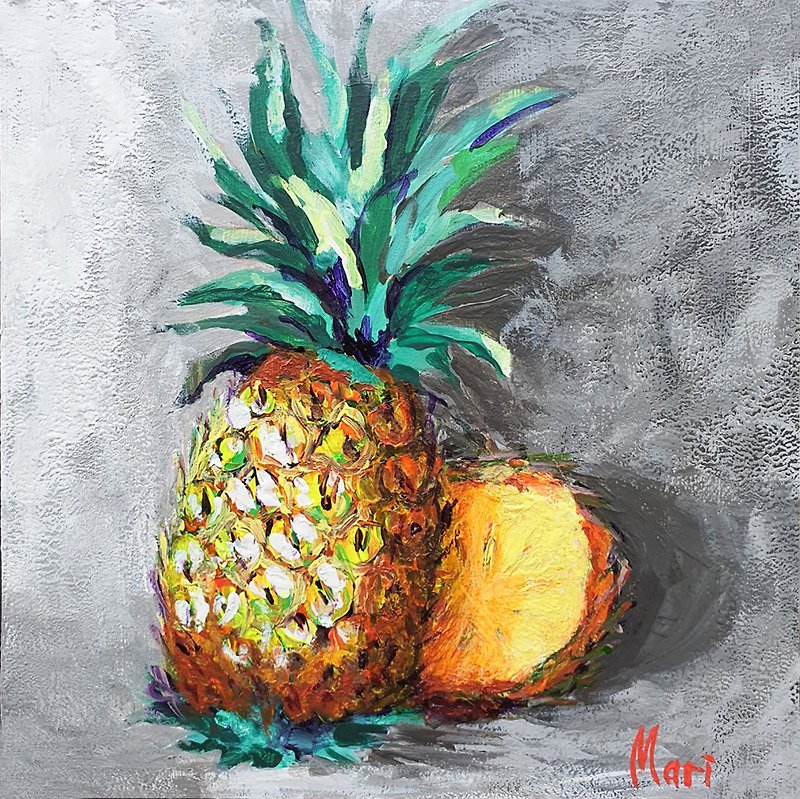 Pineapple Painting Fruit Still Life Kitchen Vegetable Food Fruits Gardens Berry - Posters - Other Materials Green