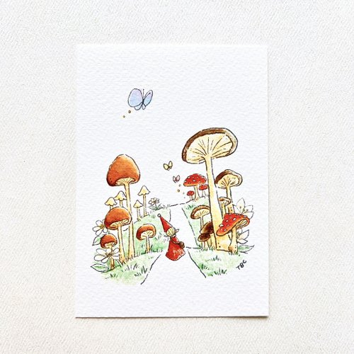 Two Black Circles 小精靈在蘑菇森林/ 插畫明信片