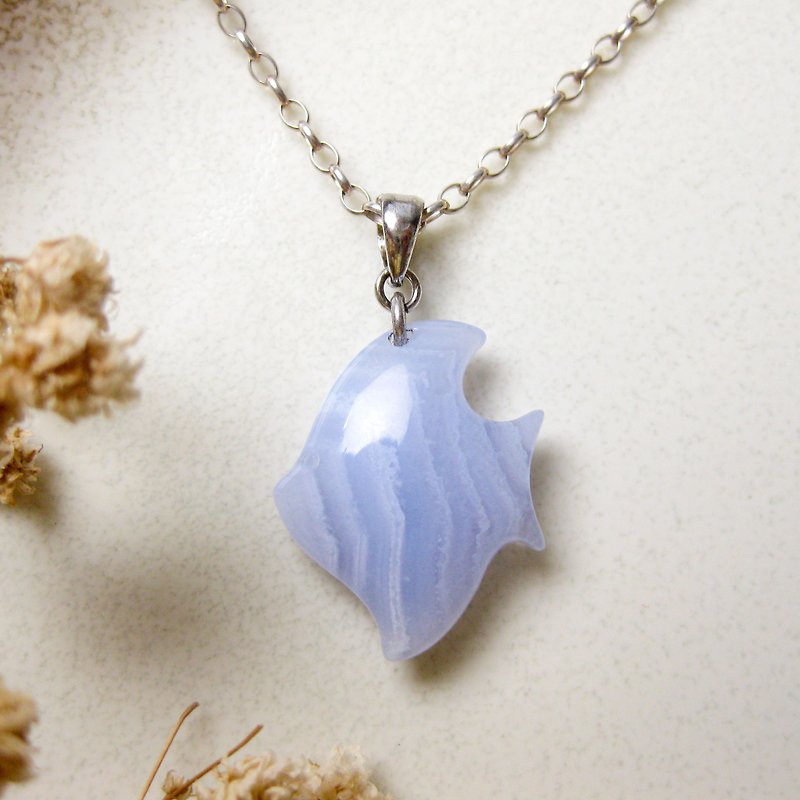 Styling Jade Pendant - Tropical Fish Blue Pattern Agate/Simple combination if you have fish, you will be as happy as a fish in water/ - Necklaces - Other Materials Blue