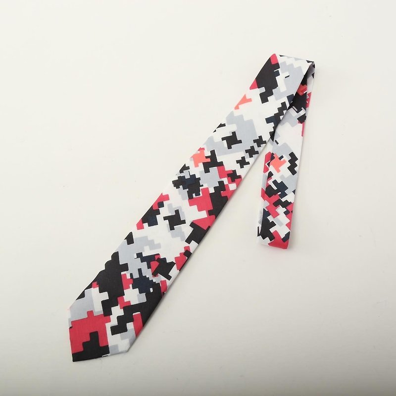 mosaic pattern tie necktie - เนคไท/ที่หนีบเนคไท - ผ้าฝ้าย/ผ้าลินิน สีแดง