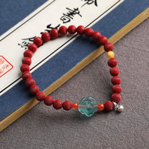 水墨 天然原礦硃砂精品紅砂拉絲花珠手鏈 硃砂含量高達95%以上