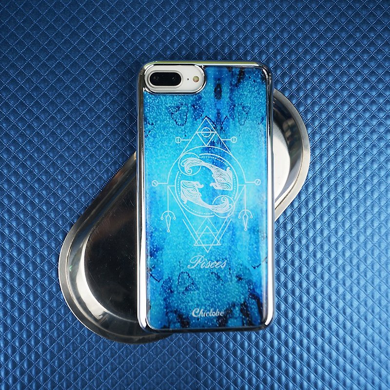 พลาสติก เคส/ซองมือถือ สีน้ำเงิน - Pisces| Silver Frame Lucky Phone Case