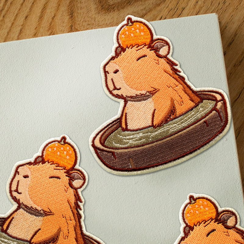 Embroidered Fabric Patch Orange Hot Spring Capybara - อื่นๆ - งานปัก 