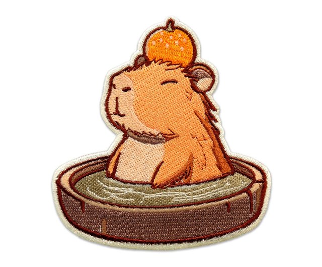 刺繍ワッペン】オレンジ温泉カピバラ（全2種） - ショップ ICONA
