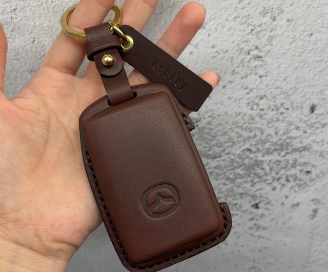 Mazda レザーキーケース ブラウン MAZDAマツダ車用ベジタブルタンニンレザー箔押しキーケース/CX5/CX30