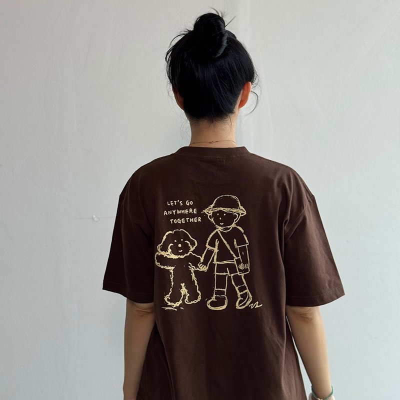 Let's go anywhere together Oversized T-shirt - 帽T/大學T - 棉．麻 咖啡色