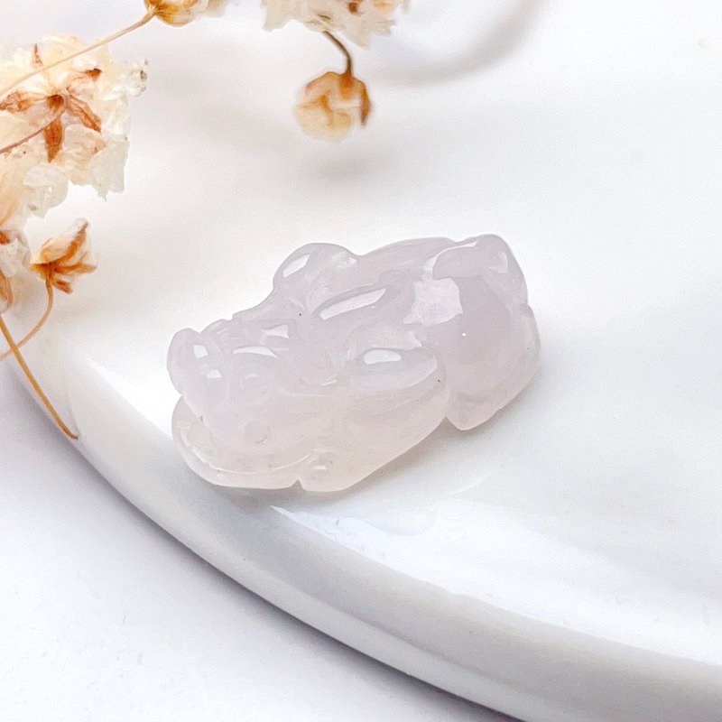 【招財神獸】冰種翡翠貔貅吊飾 | 天然緬甸玉翡翠A貨 | 送禮 - 吊飾/掛飾 - 玉石 白色