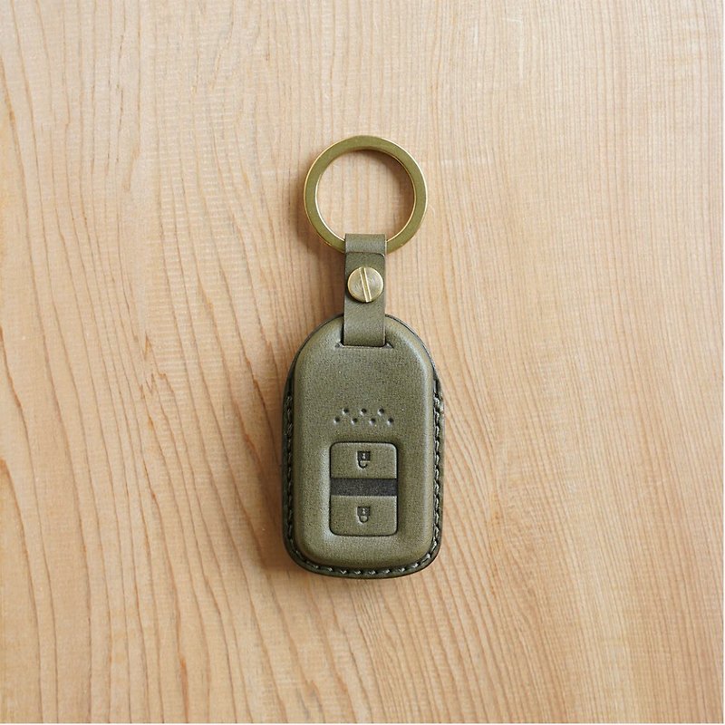 艸一田人-customized handmade leather ŠKODA key case - Keychains - Genuine Leather Gray