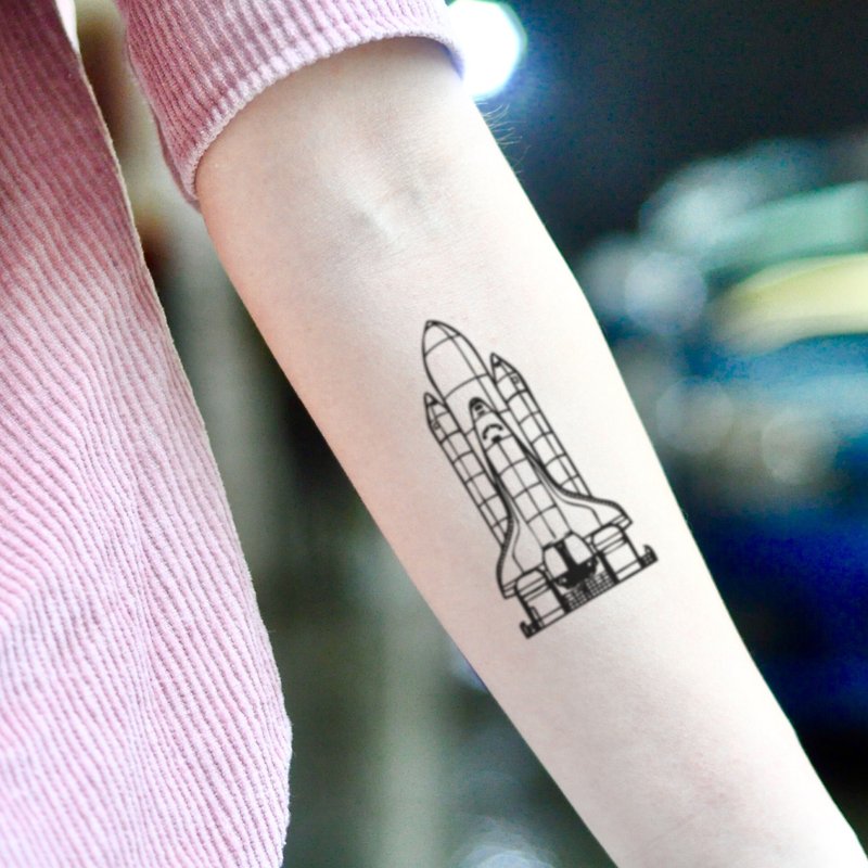 กระดาษ สติ๊กเกอร์แทททู สีดำ - Space Shuttle Temporary Tattoo Sticker (Set of 2) - OhMyTat
