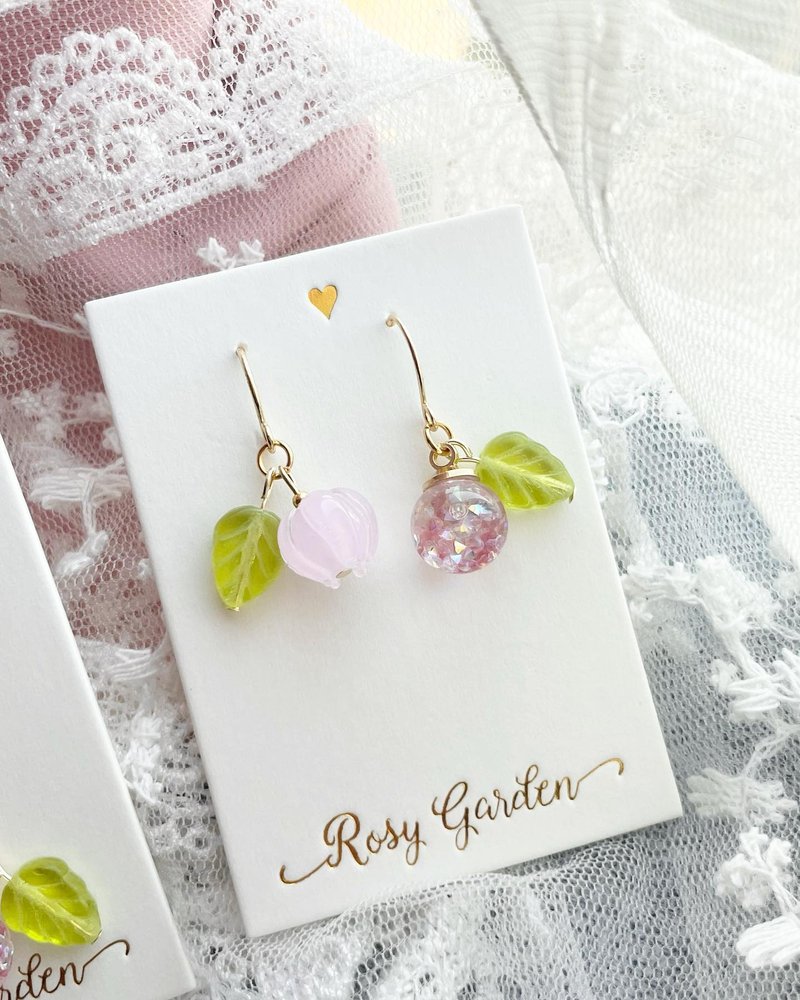 Rosy Garden peach pink glass made lily of the valley floral  earrings - Earrings & Clip-ons - Glass Pink