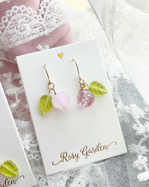 Rosy Garden Rosy Garden 桃子琉璃鈴蘭水晶球短款耳環 可換耳夾