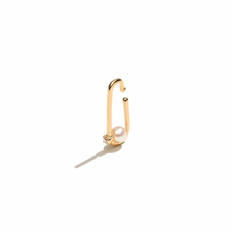 簡約珍珠耳扣 925銀厚鍍18K金 Botone Pearl Earcuff - 耳環/耳夾/耳骨夾 - 珍珠 金色