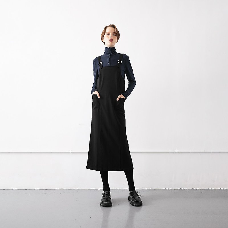 Black straight knit strap dress No.527 - ชุดเดรส - ผ้าฝ้าย/ผ้าลินิน สีดำ