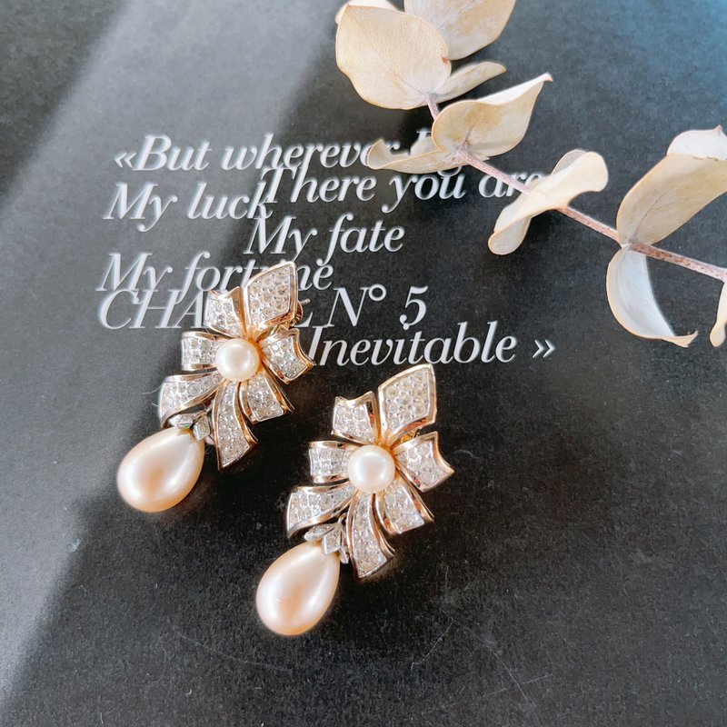 [PANETTA ribbon dangle pearl earrings] Vintage American antique jewelry and old jewelry - ต่างหู - โลหะ 