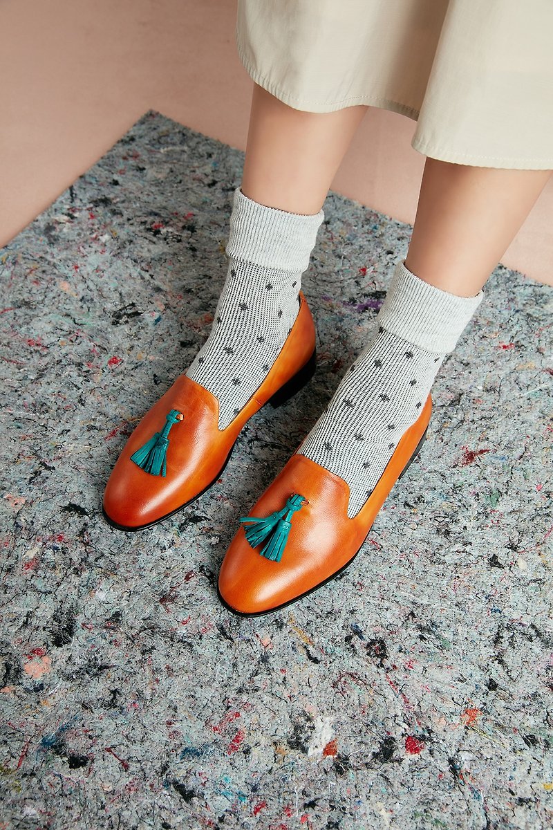 Tassel Loafers - Orange Brown - รองเท้าอ็อกฟอร์ดผู้หญิง - หนังแท้ สีส้ม