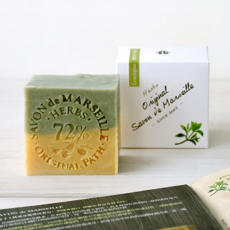 Lemongrass Garden Herbal Marseille Soap│72% Pure Olive Oil - Facial Cleansers & Makeup Removers - Plants & Flowers Green