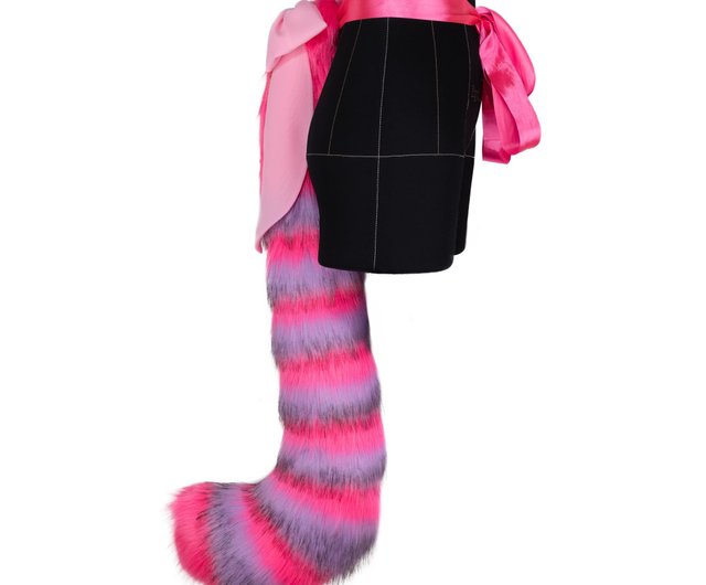 紫とピンクのチェシャ猫の耳としっぽセット フェイクファーの耳と