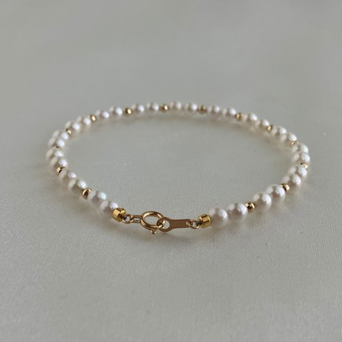 KOKO PEARL JEWELRY 人氣新款 akoya海水珍珠手鏈 18k小金球 經典百搭 珍珠手鏈