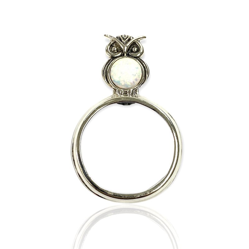Owl with White Gilson Opal Magnifying Glass Loop Pendant 925 Sterling Silver - 其他 - 純銀 銀色
