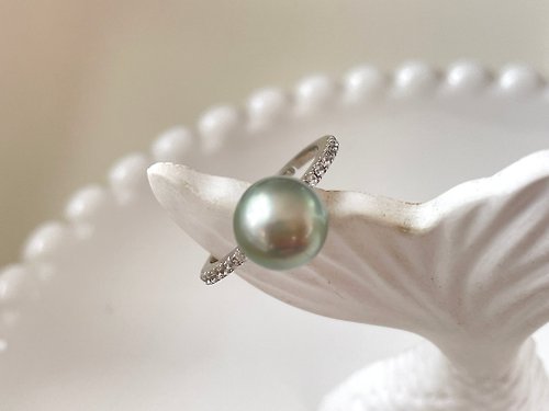 Athena珍珠設計 青蘋果 天然海水珍珠 大溪地黑珍珠 孔雀綠 純銀 戒指