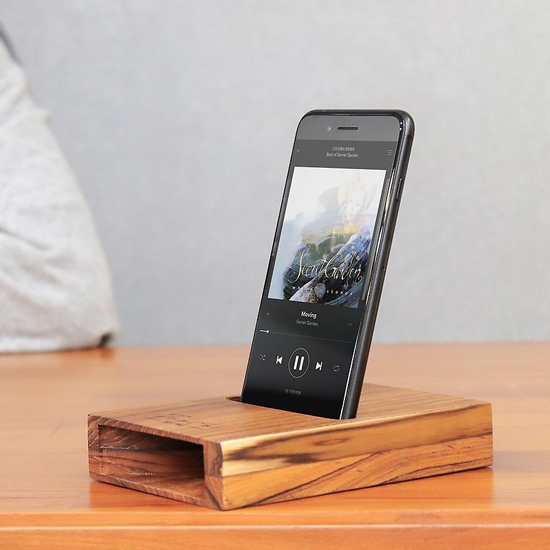 Texture Teak Mobile Phone Amplified Holder/Mobile Phone Holder-D Type/Graduation Gift/Exchange Gift/Valentine's Day Gift - Phone Stands & Dust Plugs - Wood Brown