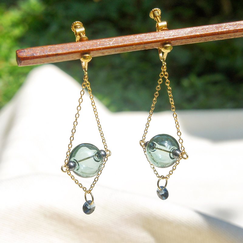 Glass ball crystal earrings 01 (ear hook/ Clip-On)