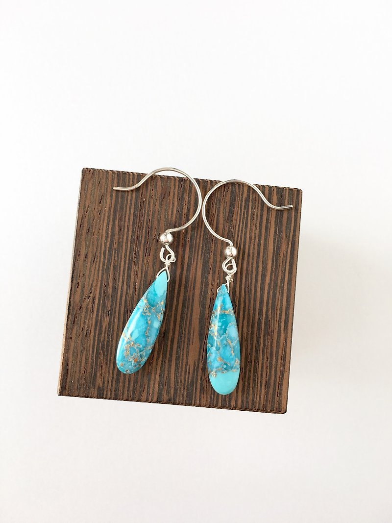 Mojave Copper Turquoise  Hook-earring 14kgf, SV925 - 耳環/耳夾 - 石頭 藍色