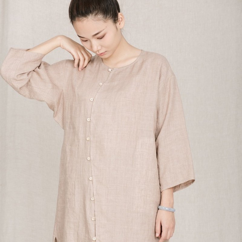 BUFU  linen oversized shirt SH161002 - Women's Shirts - Paper Orange