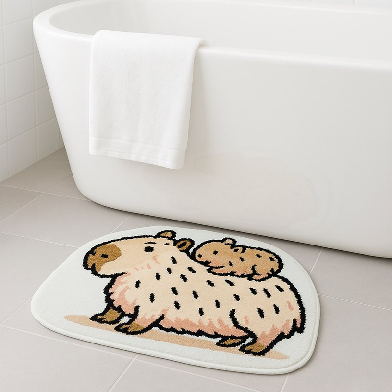 卡哇伊水豚母子浴室地墊居家裝飾禮物 - 地墊/地毯 - 聚酯纖維 多色