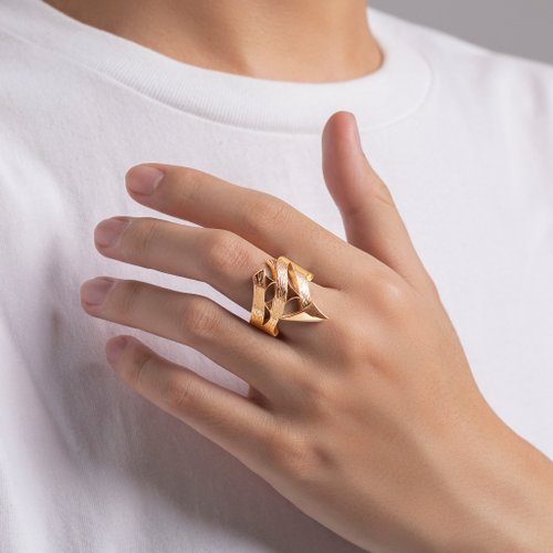 Majade Jewelry Design 哥特個性男戒-純銀黃金厚素戒-時尚精靈大戒指-樹紋質感-免費刻字