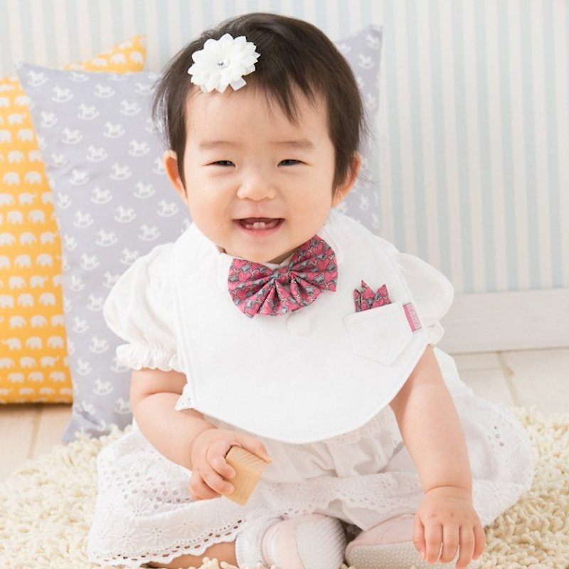 bib-bab Baby Bib Formal Type White (Liberty Heart Ribbon) - ผ้ากันเปื้อน - ผ้าฝ้าย/ผ้าลินิน ขาว