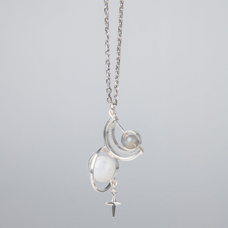 LUNAR moon planet silver necklace - สร้อยคอ - สแตนเลส 