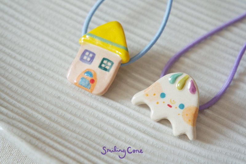 Ceramic small bean house / white flower elves hair rope hair ornaments rubber band [limited goods] - เครื่องประดับผม - ดินเผา สีเหลือง