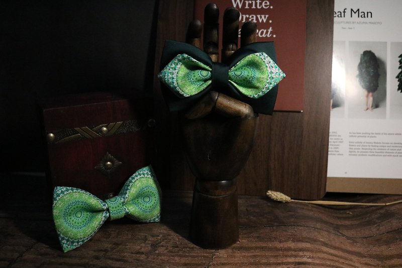 墨绿色拼接花布领结t台走秀蝴蝶结特别设计 - 領帶/領帶夾 - 棉．麻 綠色