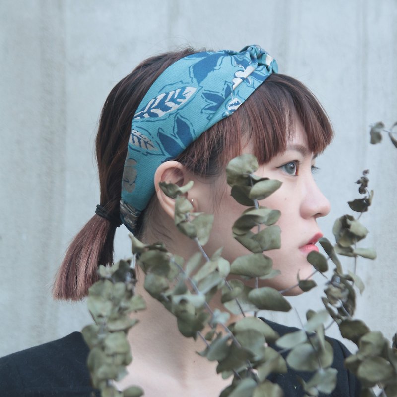 Midsummer hot Silver handmade cross elastic headband - เครื่องประดับผม - ผ้าฝ้าย/ผ้าลินิน สีน้ำเงิน