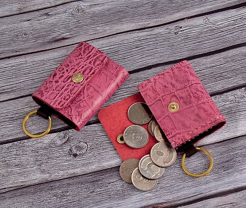U6.JP6 U6.JP6手工皮件-純手工縫製粉紅色壓紋皮萬用包/零錢包/收納包