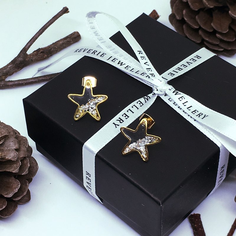 Christmas limited: Shinny Star Framed Earrings - ต่างหู - โลหะ สีทอง